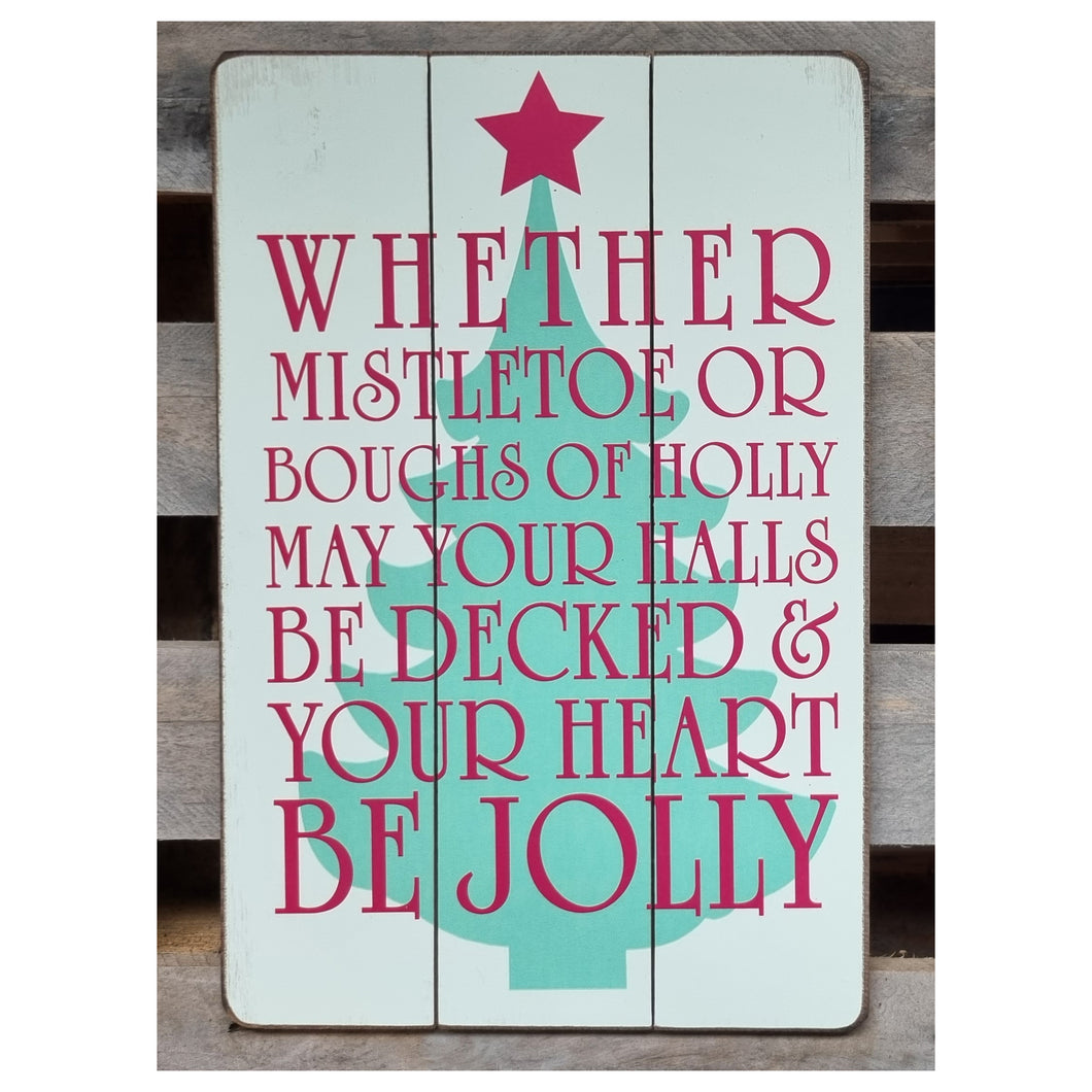 Rustic Christmas Tree Wall Art Plaque 'Be Jolly' Christmas Hanging Wooden Sign 45x30cm