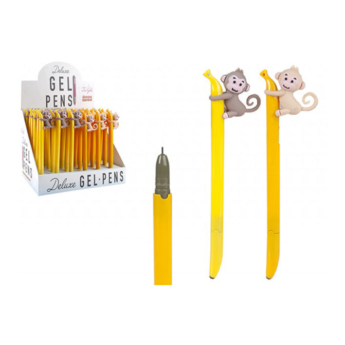Set of 2 Fun Tropical Scented Yellow Pen with Cute Monkey Topper