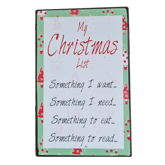 Christmas Wish List Hanging Wall Art Or Shelf Standing Wooden Sign Decoration 25x16cm