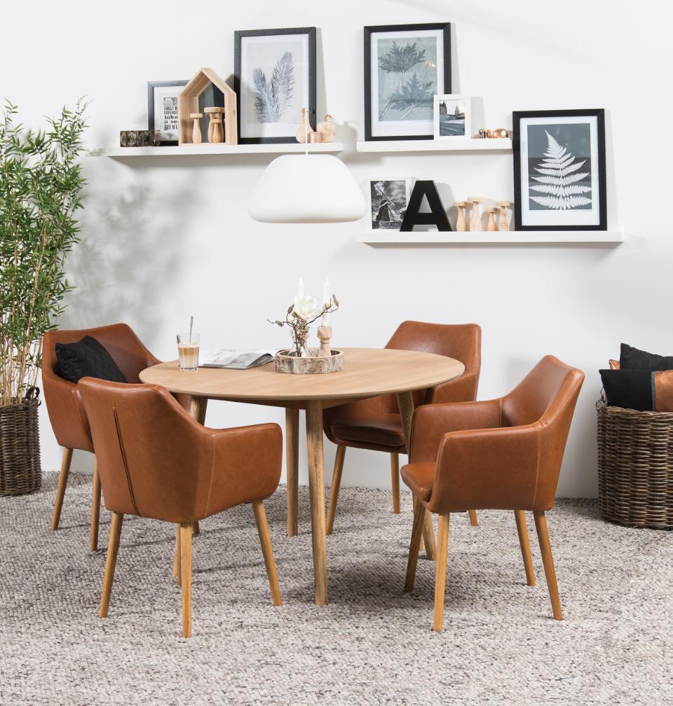 Negano Chene Round Designer Natural Oak Dining Table 4 Seats 120x75cm