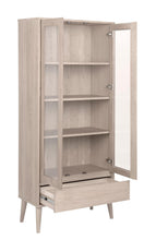 Load image into Gallery viewer, Negano Solid Oak White Oil Cabinet With 2 Glass Doors And Drawer 80x37x178cm
