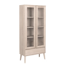 Load image into Gallery viewer, Negano Solid Oak White Oil Cabinet With 2 Glass Doors And Drawer 80x37x178cm
