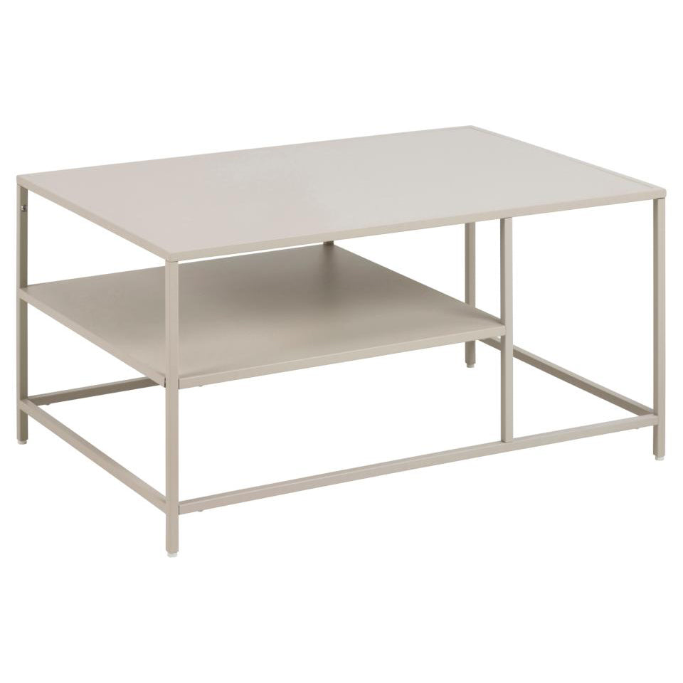Newcastle Metal Coffee Table With Shelf, Cream Sand Colour Rectangular 90x60cm