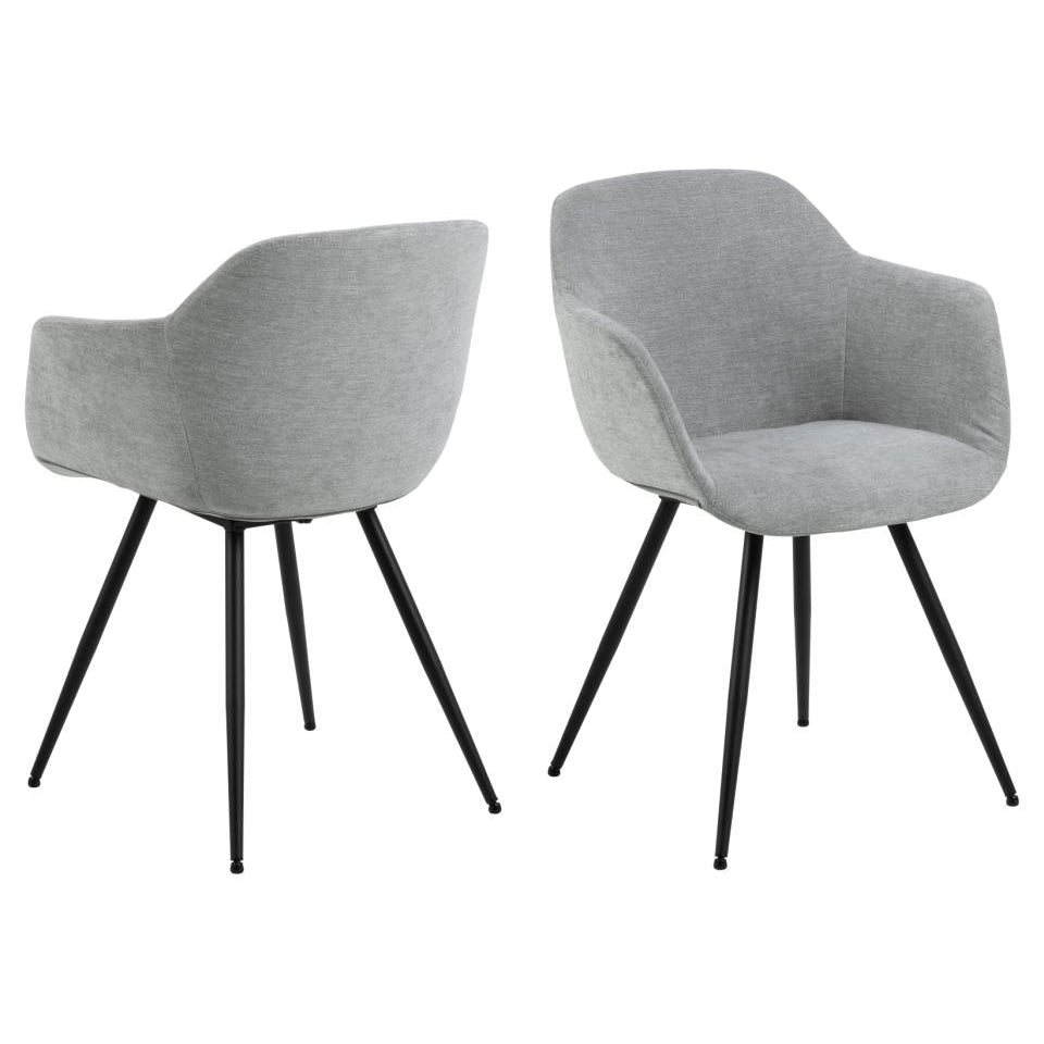 Noella Deluxe Grey Fabric Carver Dining Chair With Comfort Armrests And Firm Support