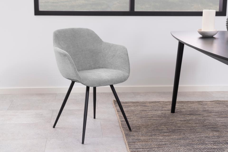 Noella Deluxe Grey Fabric Carver Dining Chair With Comfort Armrests And Firm Support