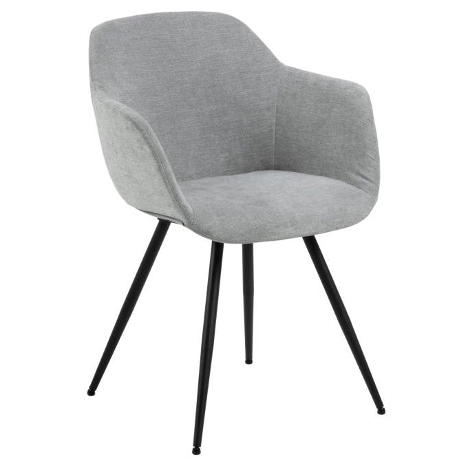 Noella Deluxe Grey Fabric Carver Dining Chair With Comfort Armrests And Firm Support