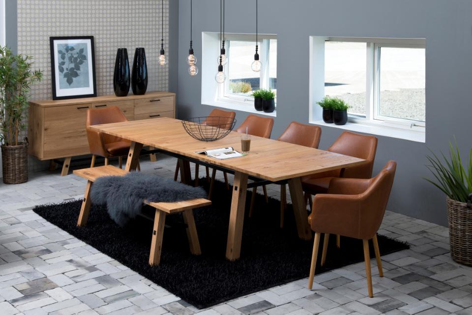 Nora Carver Seat Dining Chair In Brandy PU Leather With Oak Oiled Legs And Arm Rests