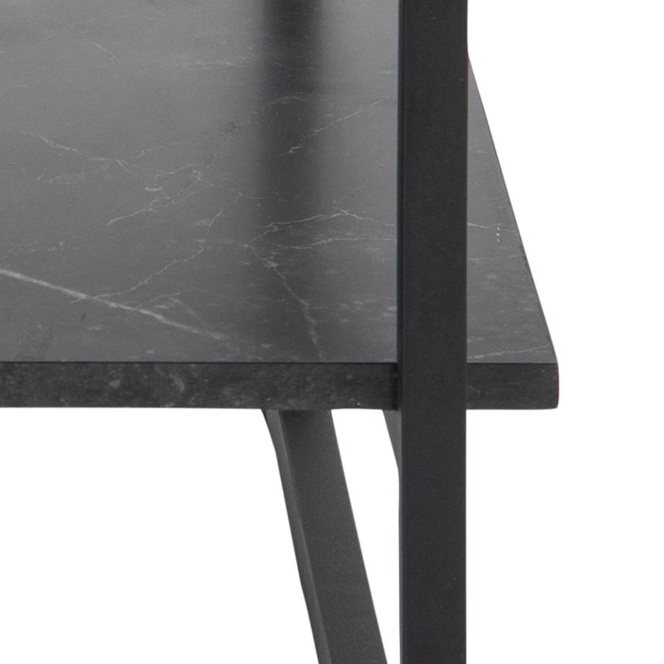 Okaya Designer Coffee Table Smoked Glass Square Top Marble Shelf 80cm