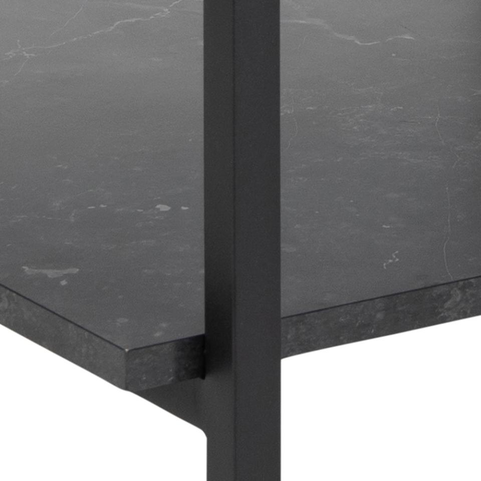 Okaya Designer Coffee Table Smoked Glass Square Top Marble Shelf 80cm