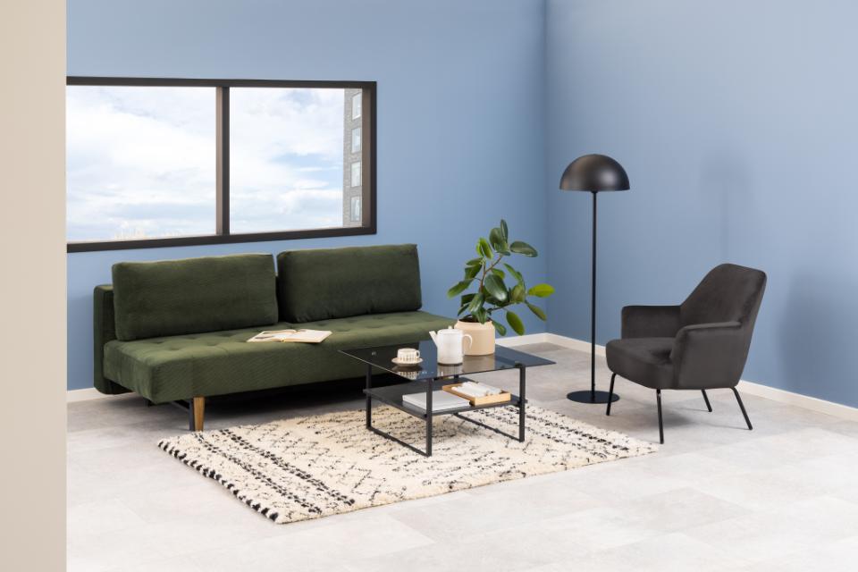 Okaya Designer Coffee Table Smoked Glass Square Top Marble Shelf 80cm