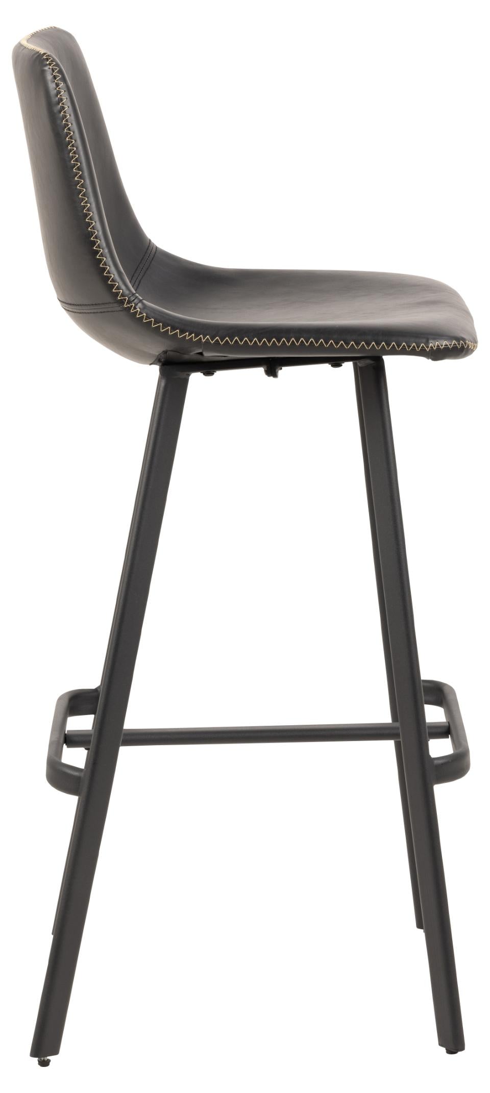 Oregon Black Vintage Leather Bar Stools, Set Of 2 With Metal Base And Footrest