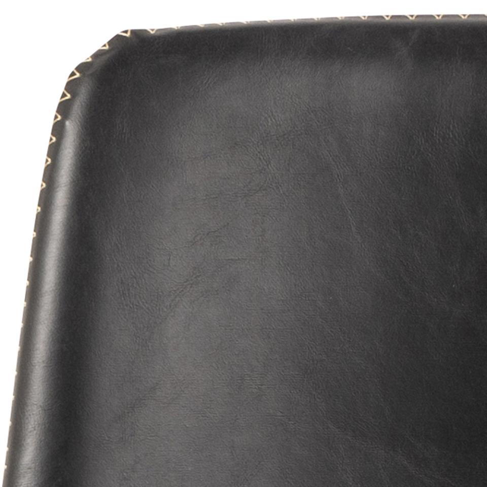 Oregon Black Vintage Leather Bar Stools, Set Of 2 With Metal Base And Footrest