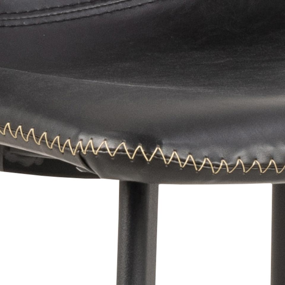 Oregon Black Vintage Leather Bar Stools, Set Of 2 With Metal Base And Footrest