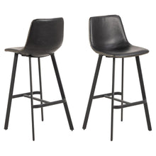 Load image into Gallery viewer, A Pair Of Oregon Black Vintage Leather Bar Stools With Metal Base And Footrest, 2 Barstools
