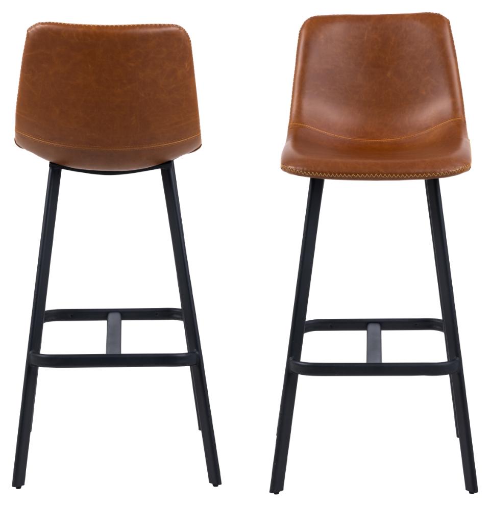 Oregon Brown Vintage Leather Bar Stools, Set Of 2 With Metal Base And Footrest