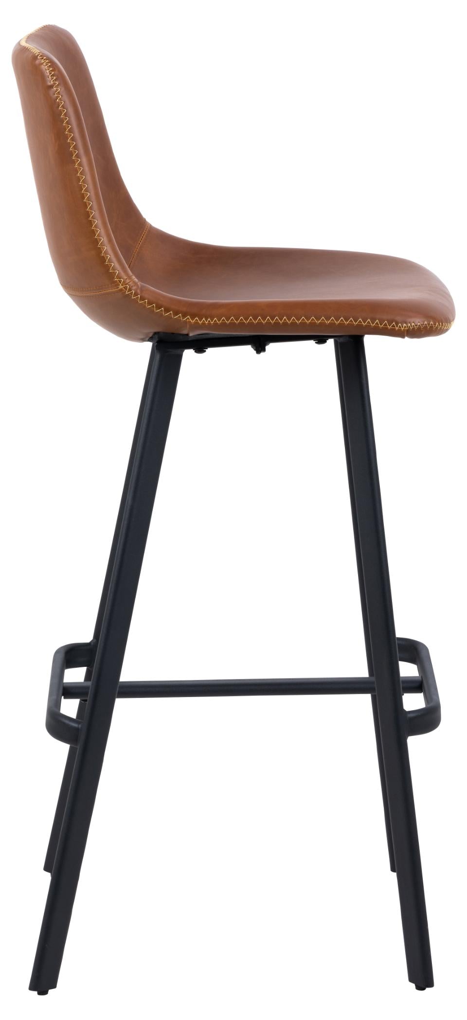 Oregon Brown Vintage Leather Bar Stools, Set Of 2 With Metal Base And Footrest