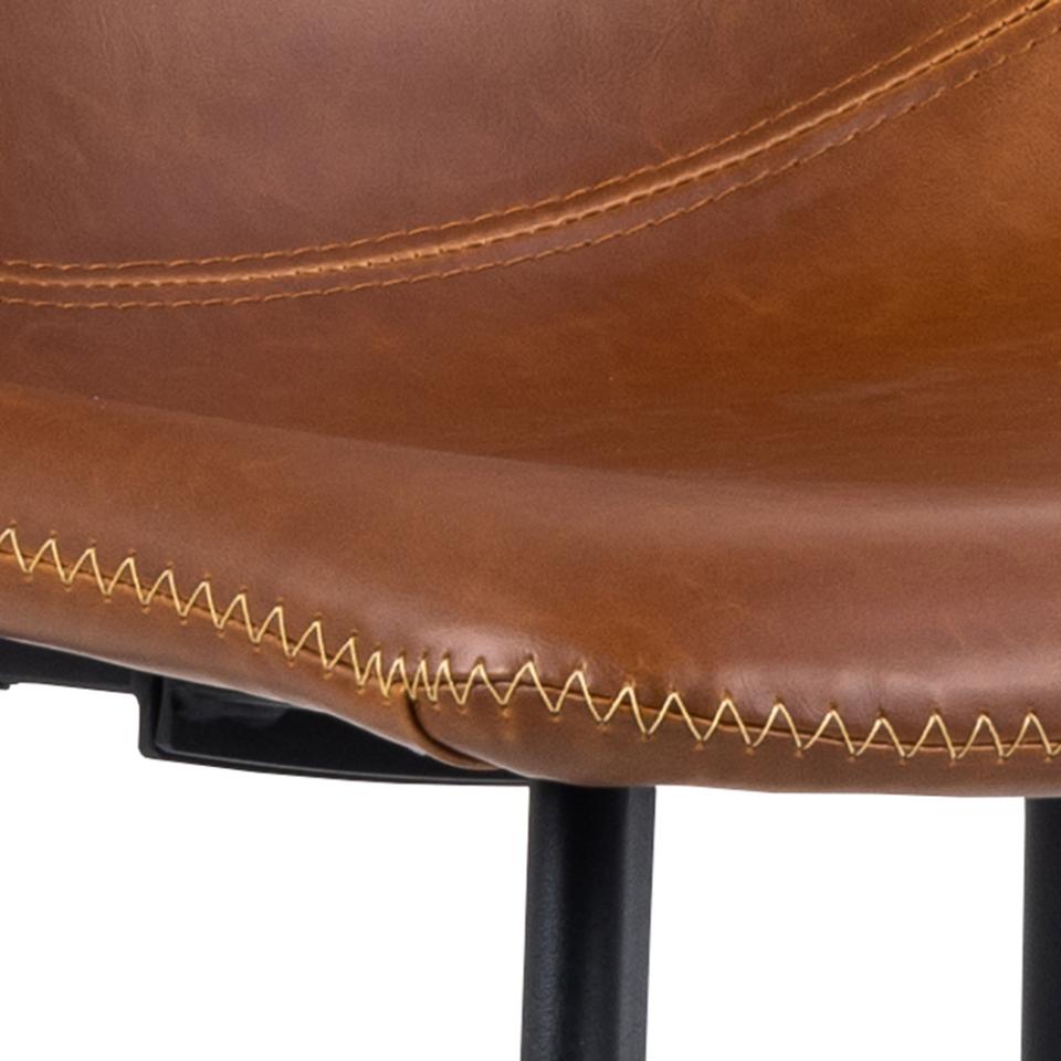 Oregon Brown Vintage Leather Bar Stools, Set Of 2 With Metal Base And Footrest