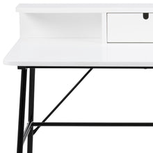 Load image into Gallery viewer, Pascal Office Desk With Drawer In White With Black Metal Legs Space Saving 100x55x89cm

