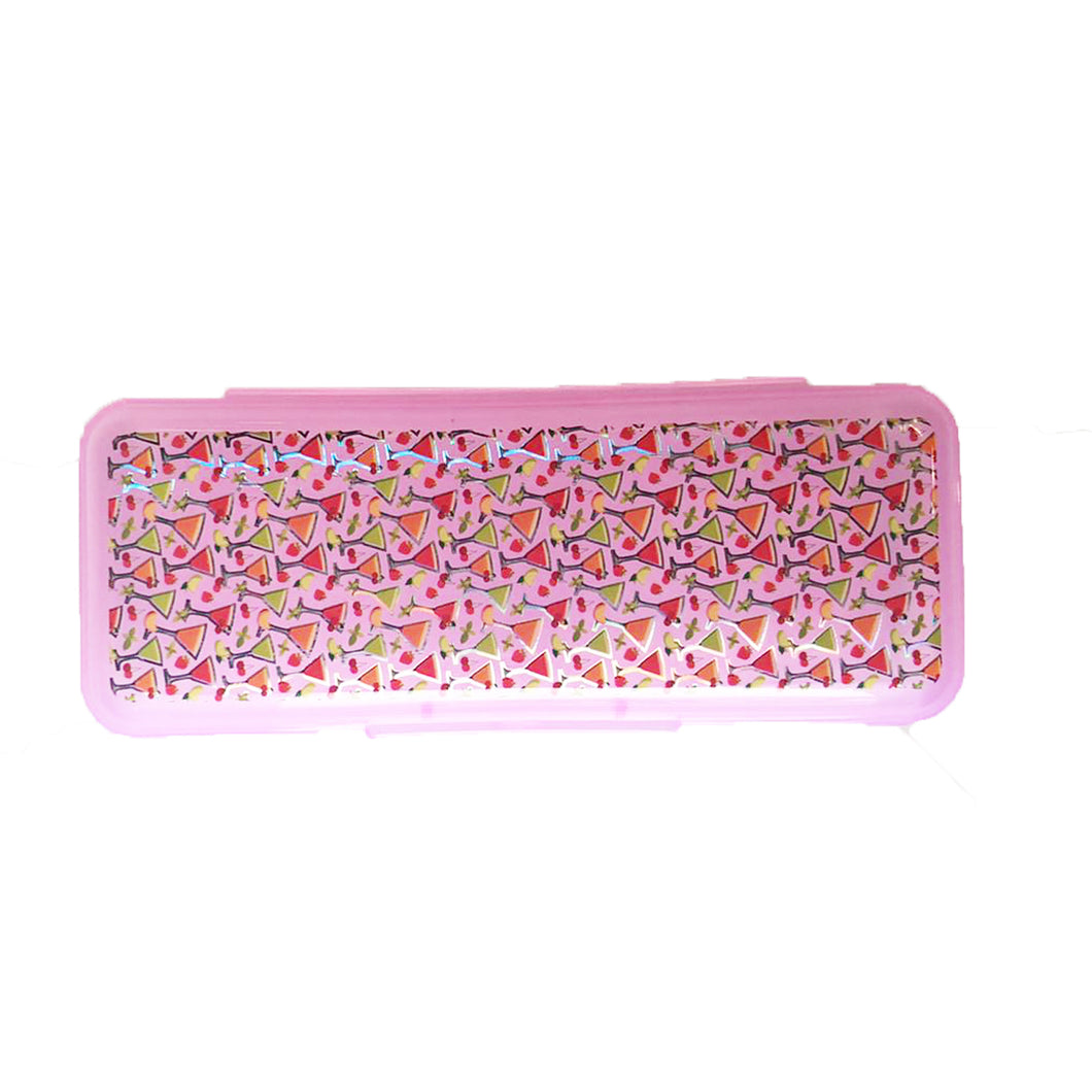Bright Hard Shell Plastic Pencil Case with a Choice of 3 Prints and 4 Bright Colours - Pink, Blue, Orange, or Yellow