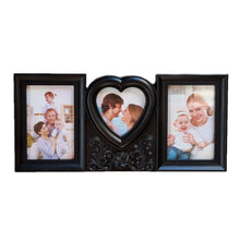 Load image into Gallery viewer, Black Photo Picture Frame With 3 Windows And Heart Filigree Detail 40x18x2cm
