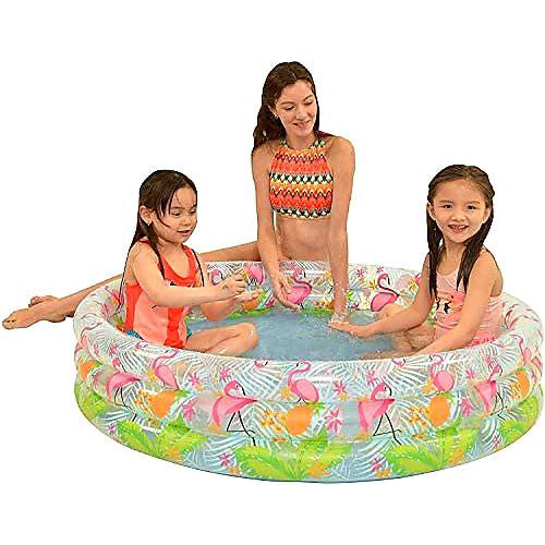 Pink Flamingo Paddling Pool 3 Ring 120cm Round Inflatable Splash Play Pool Ball Pit Pen