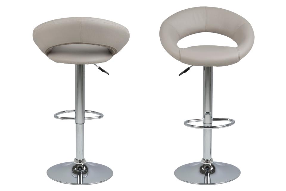 Plump Designer Taupe Faux Leather Bar Stool With Comfort Backrest, Stylish Chrome Base And Solid Gas Lift Function, 1 pc