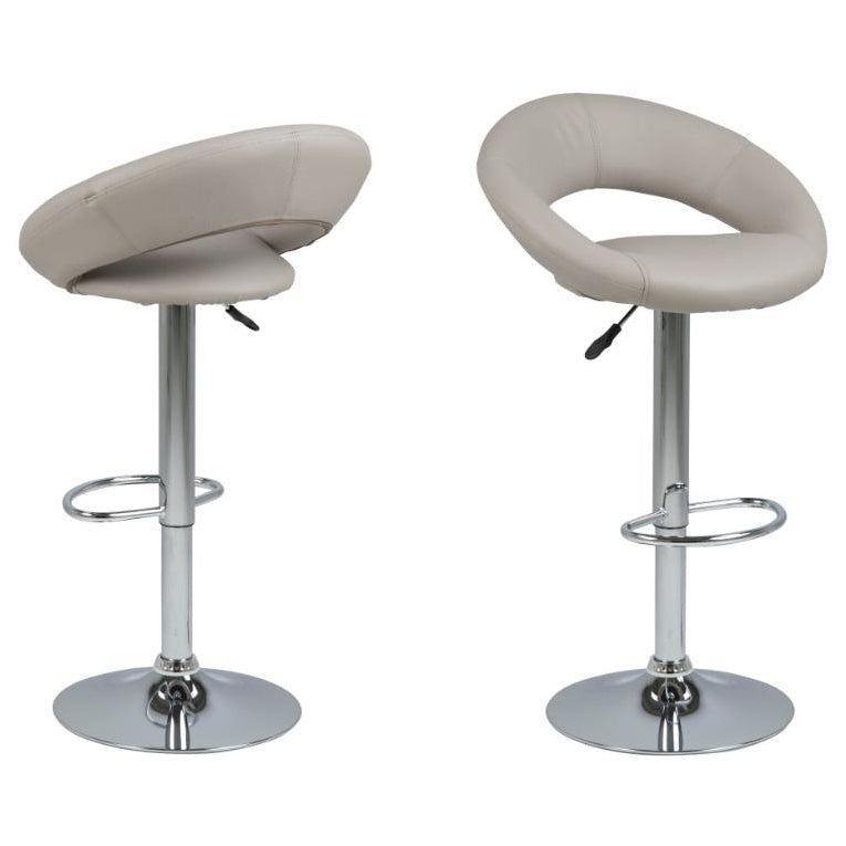 Plump Designer Taupe Faux Leather Bar Stool With Comfort Backrest, Stylish Chrome Base And Solid Gas Lift Function, 1 pc