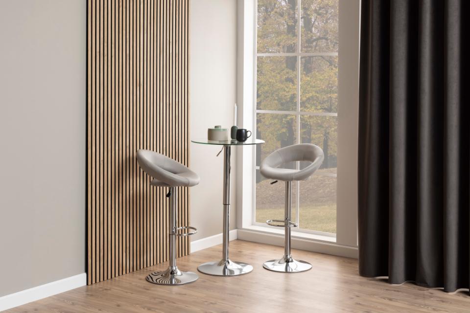 Plump Designer Taupe Faux Leather Bar Stool With Comfort Backrest, Stylish Chrome Base And Solid Gas Lift Function, 1 pc