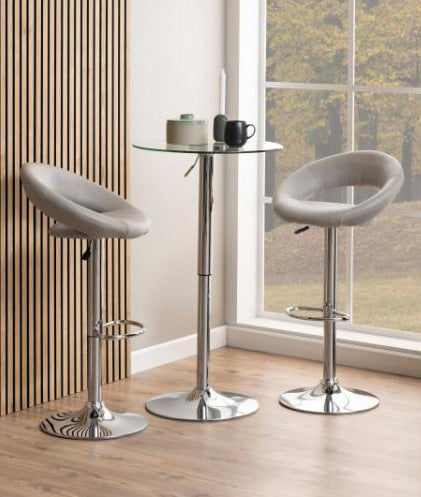 Plump Designer Taupe Faux Leather Bar Stool With Comfort Backrest, Stylish Chrome Base And Solid Gas Lift Function, 1 pc
