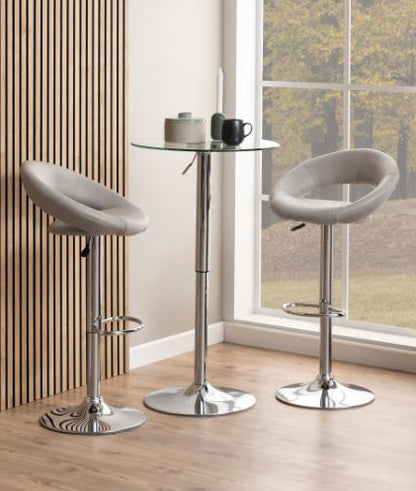 Plump Designer Taupe Faux Leather Bar Stool With Comfort Backrest, Stylish Chrome Base And Solid Gas Lift Function, 1 pc