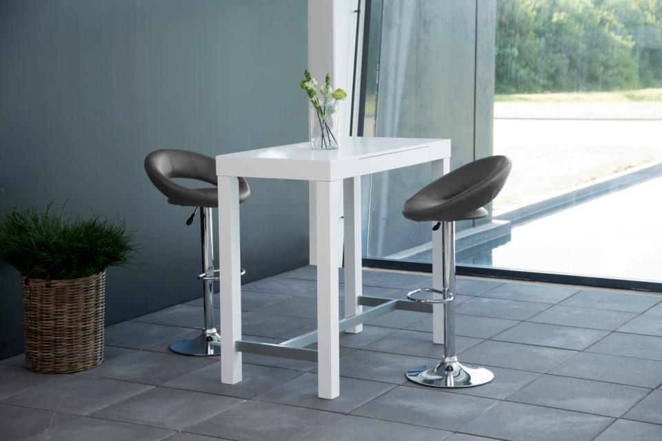 Plump Designer Grey Bar Stool With Comfort Backrest, Chrome Base And Height Adjustment, 1 pc