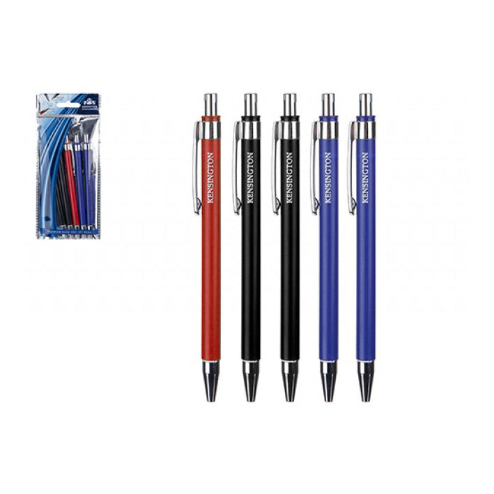 5 Pack Premium Push Top Pens - Blue, Black, and Red