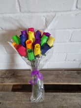 Load image into Gallery viewer, Bouquet Of 24 Mixed Bright Wooden Roses - Rainbow
