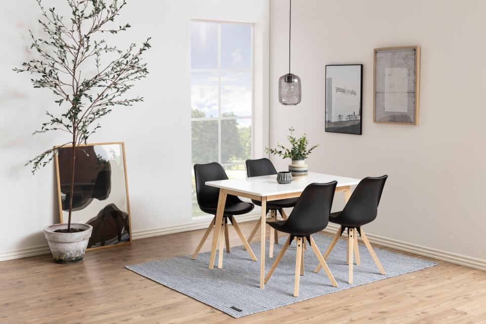 Raven White Wooden Rectangular Dining Table Contrasting Design 6 Seats 120x80x76