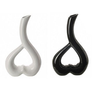 Rotated Heart Design Flower Vase Glossy Ceramic Ornament or Decoration In White or Black
