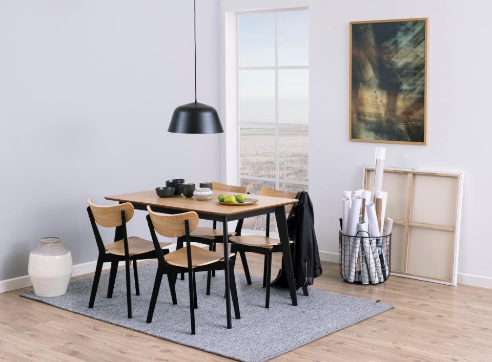 Roxby Rectangle Oak Veneer Dining Table Stylish Black Base 120 x 80