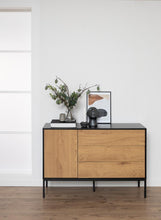 Load image into Gallery viewer, Seaford Oak Sideboard Elegant Cabinet With Black Top, 1 Door, 3 Drawers 120x40x82cm
