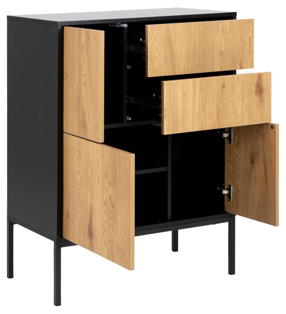 Seaford Oak Sideboard Smart Modern Cabinet With Black Top, 3 Doors And 2 Drawers 80x40x103cm