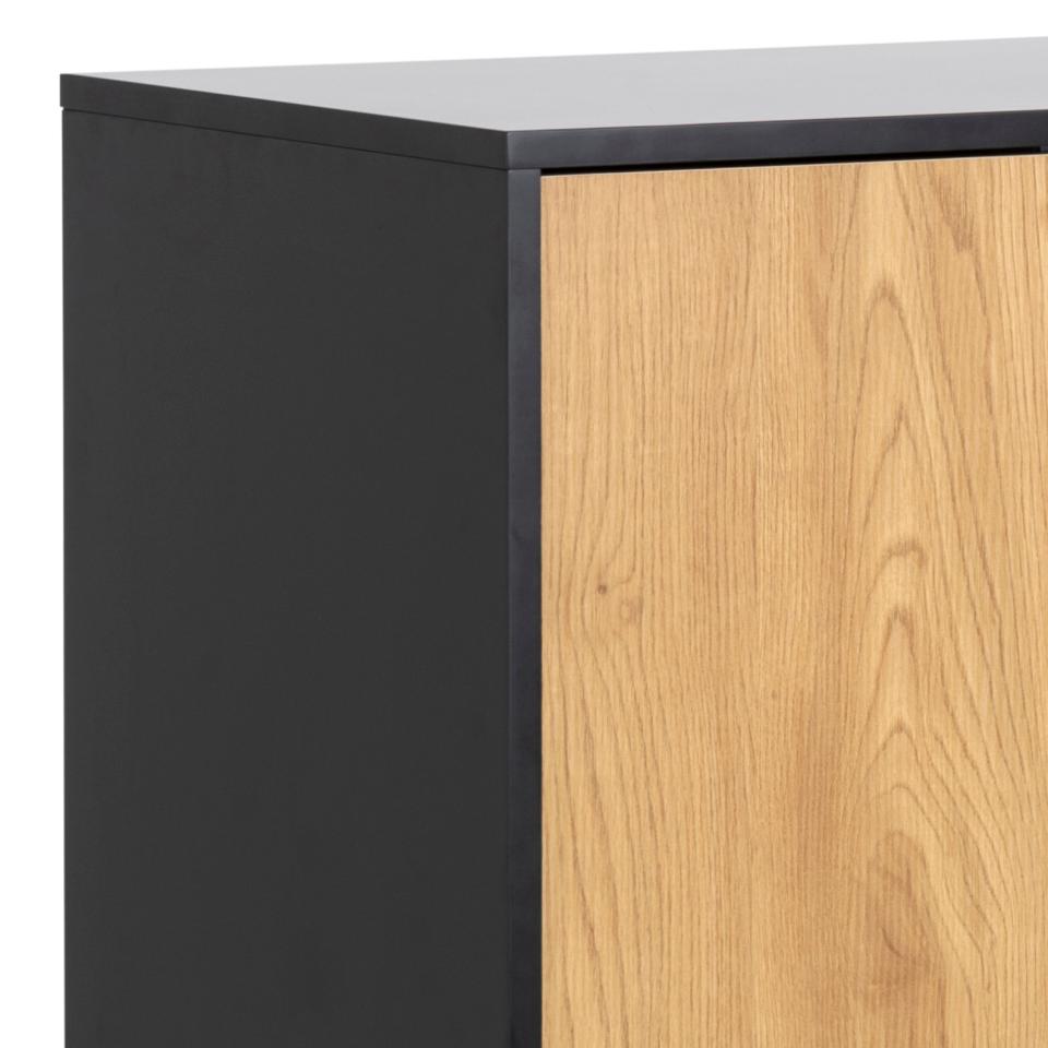 Seaford Oak Sideboard Smart Modern Cabinet With Black Top, 3 Doors And 2 Drawers 80x40x103cm