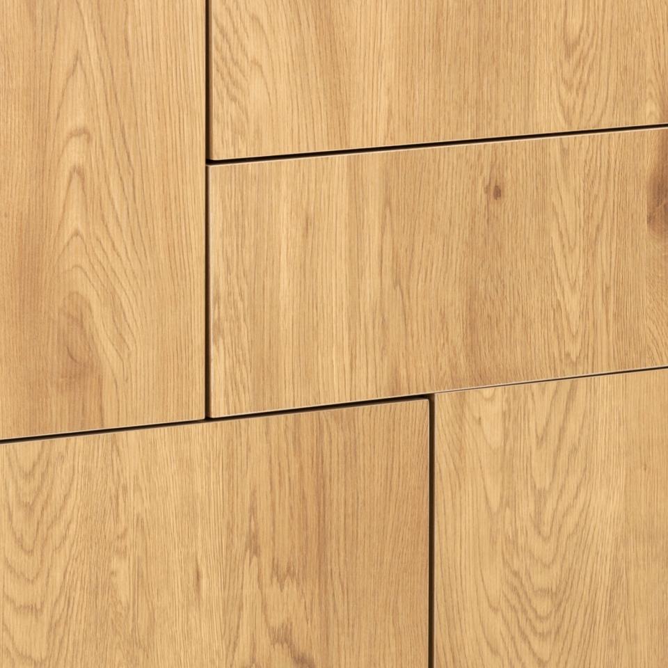 Seaford Oak Sideboard Smart Modern Cabinet With Black Top, 3 Doors And 2 Drawers 80x40x103cm