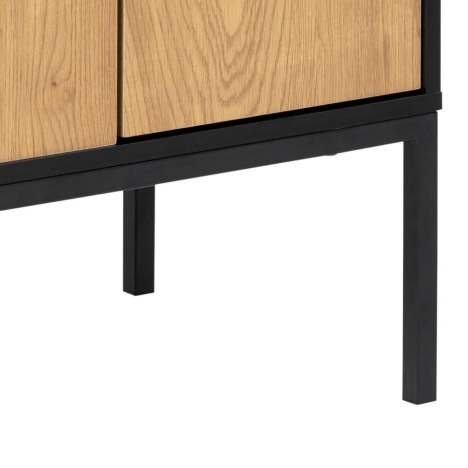 Seaford Oak Sideboard Smart Modern Cabinet With Black Top, 3 Doors And 2 Drawers 80x40x103cm