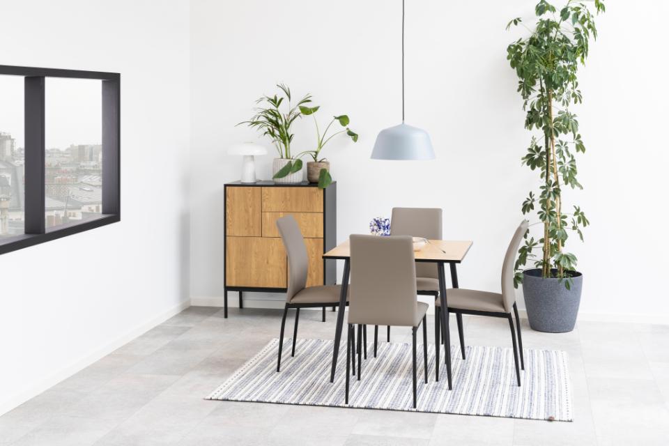 Seaford Oak Sideboard Smart Modern Cabinet With Black Top, 3 Doors And 2 Drawers 80x40x103cm