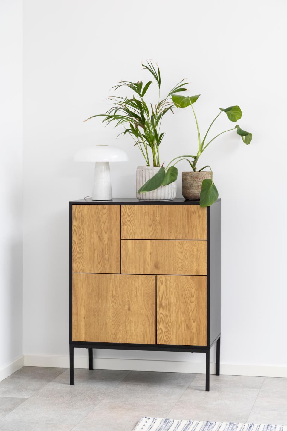 Seaford Oak Sideboard Smart Modern Cabinet With Black Top, 3 Doors And 2 Drawers 80x40x103cm