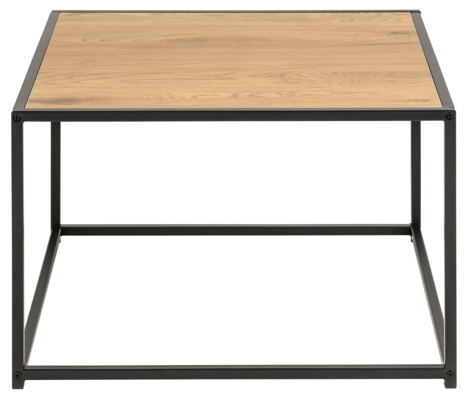 Seaford Square Coffee Table With Oak Top And Black Metal Frame 60cm