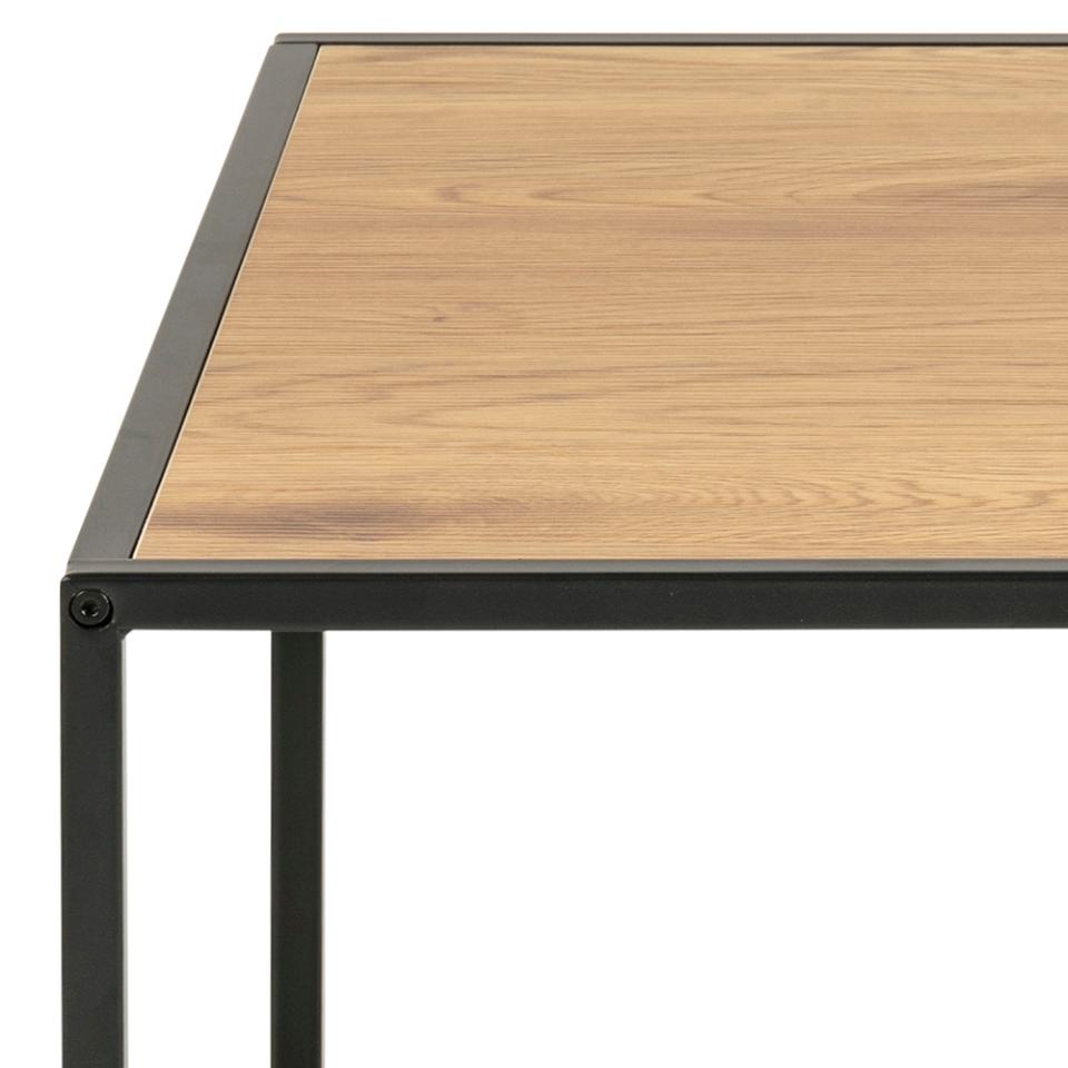 Seaford Square Coffee Table With Oak Top And Black Metal Frame 60cm