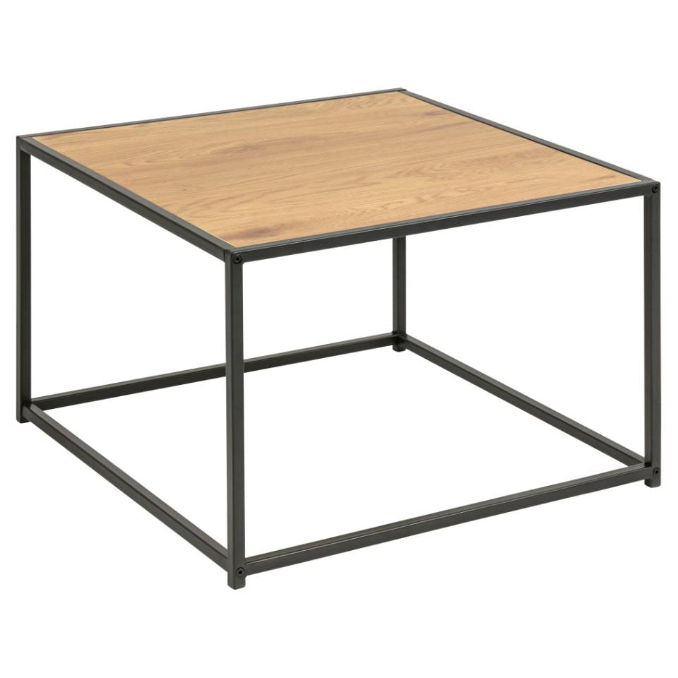 Seaford Square Coffee Table With Oak Top And Black Metal Frame 60cm