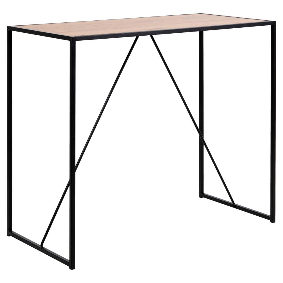 Seaford Bar Table With Oak Top And Black Metal Base  120x60x105cm