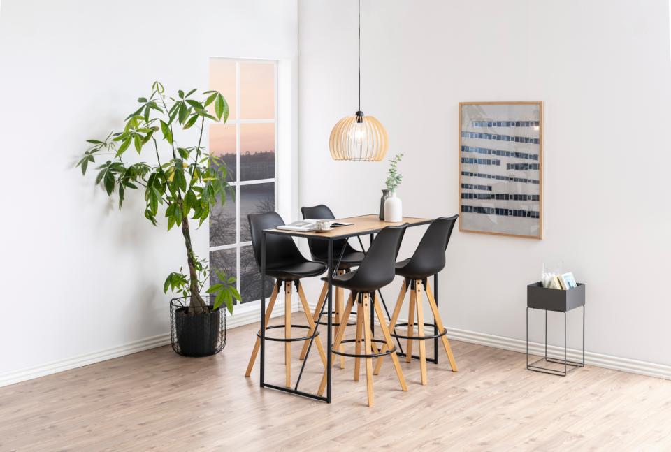 Seaford Bar Table With Oak Top And Black Metal Base  120x60x105cm