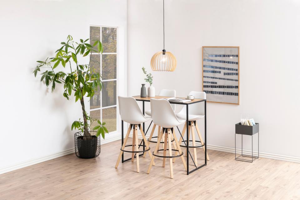 Seaford Bar Table With Oak Top And Black Metal Base  120x60x105cm