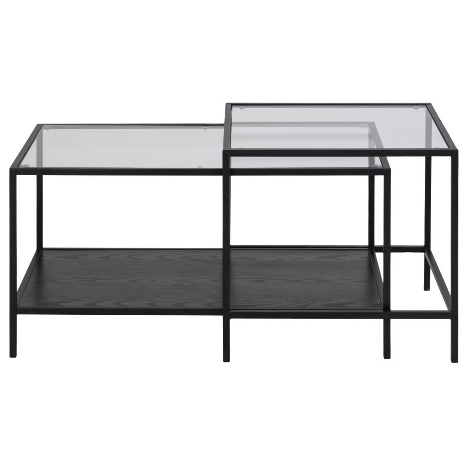 Seaford Coffee Table With Modern Glass Top And Black Metal Frame 90x55x50